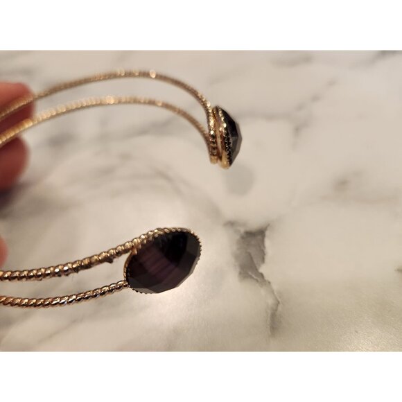 Gold Tone Cuff Bracelet With Purple Faceted Gemstone Accents - Picture 2 of 4